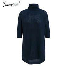 Load image into Gallery viewer, Simplee Autumn half sleeve turtleneck knitted pullover women soft winter high split sweater jumper ladies femenino jumpers 2019