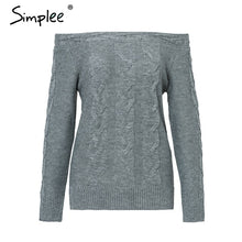 Load image into Gallery viewer, Simplee Off shoulder twist women knitted plus size sweaters Elegant slim fit pullover and sweater 2018 Autumn winter female tops