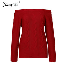 Load image into Gallery viewer, Simplee Off shoulder twist women knitted plus size sweaters Elegant slim fit pullover and sweater 2018 Autumn winter female tops