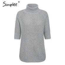 Load image into Gallery viewer, Simplee Autumn half sleeve turtleneck knitted pullover women soft winter high split sweater jumper ladies femenino jumpers 2019